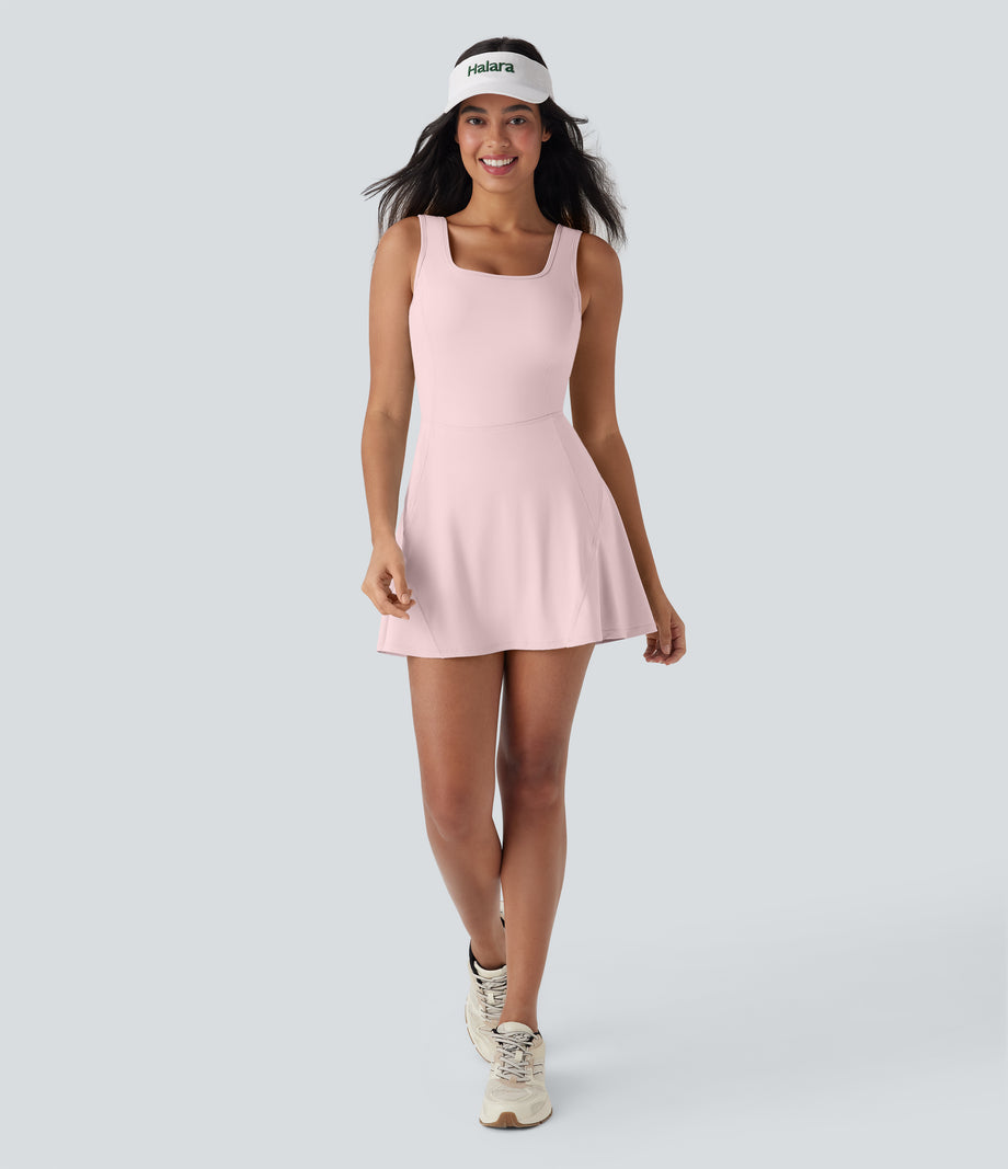 SoftlyZero™ Airy U Neck 2-in-1 Pocket Mini Cool Touch Dance Active Dress-Easy Peezy - Primrose Pink