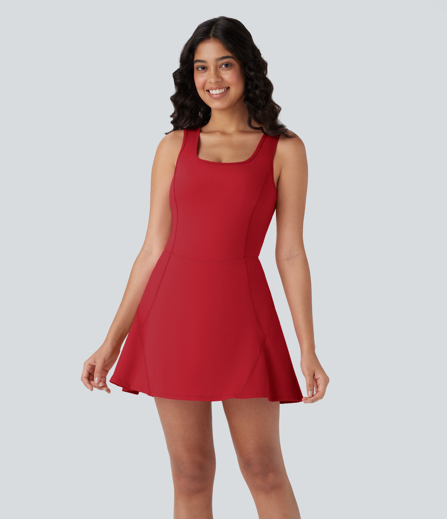 SoftlyZero™ Airy U Neck 2-in-1 Pocket Mini Cool Touch Dance Active Dress - Salsa