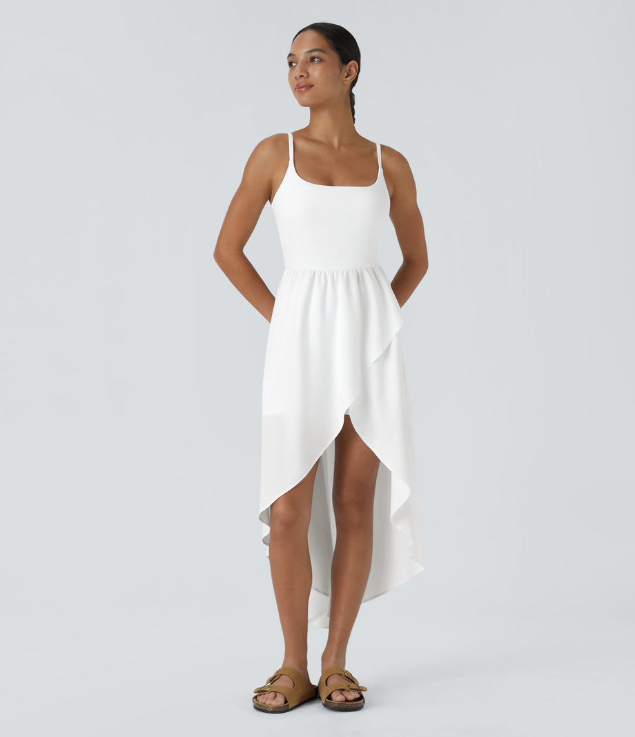 Breezeful™ High Low 2-Piece Pocket Flowy Midi Quick Dry Casual Dress - White