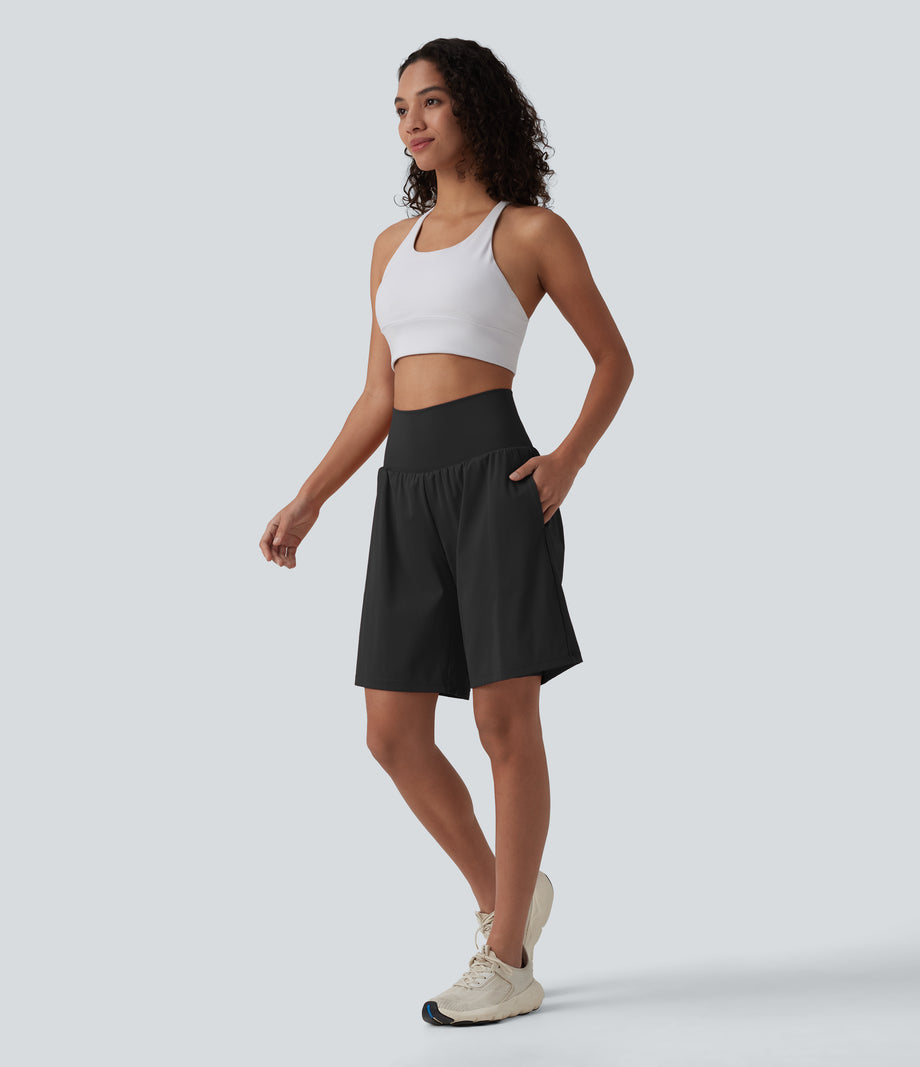 SoftlyZero™ Airy Super High Waisted 2-in-1 Cool Touch Yoga Shorts 9" with Pockets - Black