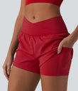 SoftlyZero™ Airy Crossover High Waisted 2-in-1 Cool Touch Yoga Shorts 3'' with Pockets - Salsa