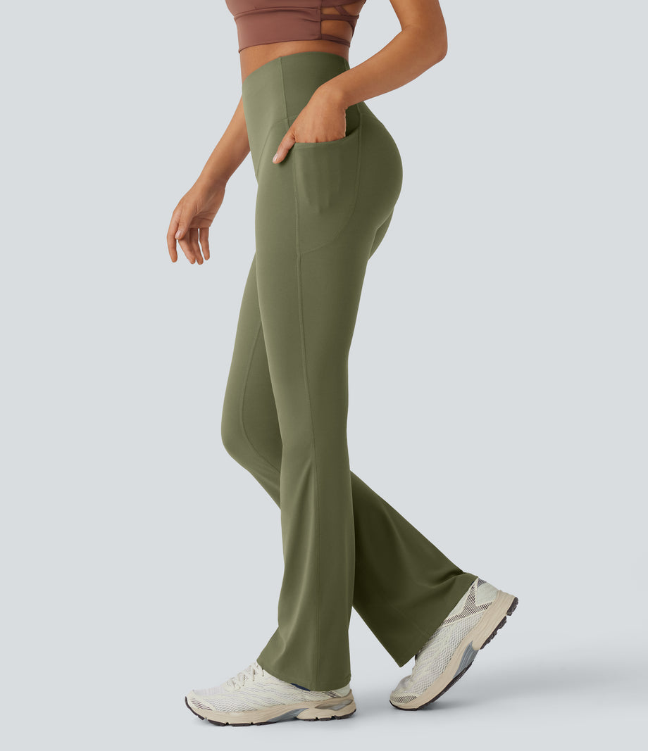 Halara UltraSculpt™ High Waisted Tummy Control Pocket Shaping Yoga Bootcut Leggings - Grass Grey Green