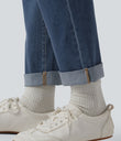 Halara Flex™ High Waisted Rolled Hem Casual Slim Jeans with Pockets - Blue Surf Denim