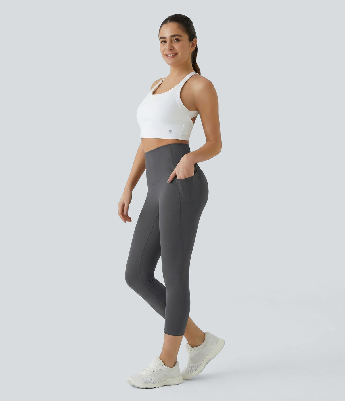 Halara UltraSculpt™ High Waisted Tummy Control Pocket Shaping Training Capri Leggings - Volcanic Ash