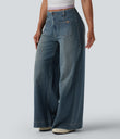 Halara Flex™ High Waisted Pockets Washed Casual Wide Leg Jeans - Blue Surf Denim