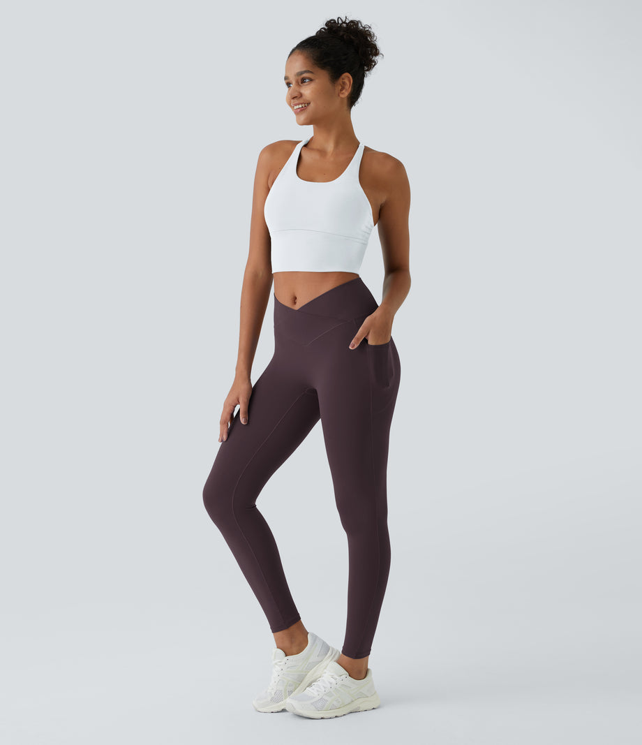 SoftlyZero™ Crossover Pocket Plain Leggings-UPF50+ - Dusky Evening purple