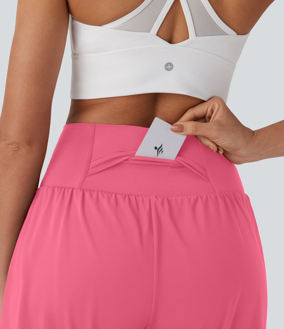 SoftlyZero™ Airy Super High Waisted 2-in-1 Cool Touch Yoga Shorts 7" with Pockets - Pink Lemonade