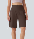 SoftlyZero™ Airy High Waisted Pockets Cool Touch Yoga Bermuda Shorts - Chocolate Martini