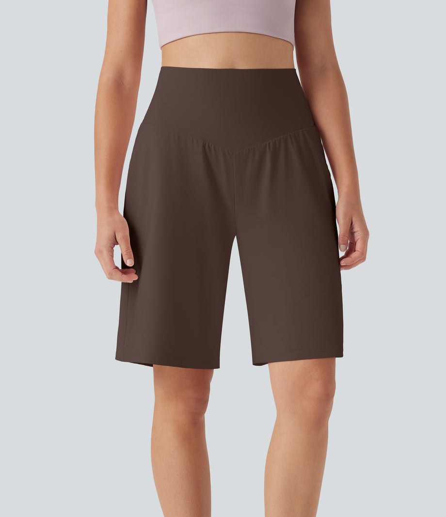 SoftlyZero™ Airy High Waisted Pockets Cool Touch Yoga Bermuda Shorts - Chocolate Martini