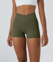 SoftlyZero™ High Waisted Crossover Plain Yoga Biker Shorts 3''-UPF50+ - Grass Grey Green