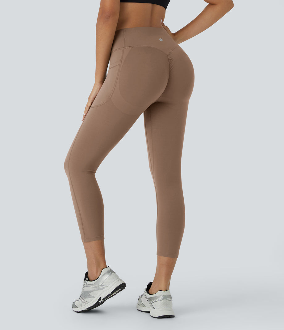 Halara UltraSculpt™ High Waisted Scrunch Butt Lifting Tummy Control Pocket Shaping Capri Training Leggings - Woodsmoke