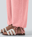 Crossover High Waisted Pocket Drawstring Casual Joggers - Creole Pink Floral Yarn