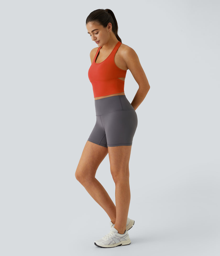 SoftlyZero™ Plush U Neck Racerback Cut Out Cropped Yoga Tank Top - Tigerlily