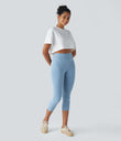 Halara Flex™ High Waisted Pocket Denim Capri Casual Leggings - Washed Denim Sunny Blue