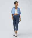 Halara Flex™ High Waisted Pocket Denim Capri Casual Leggings - Washed Denim Bleached Blue