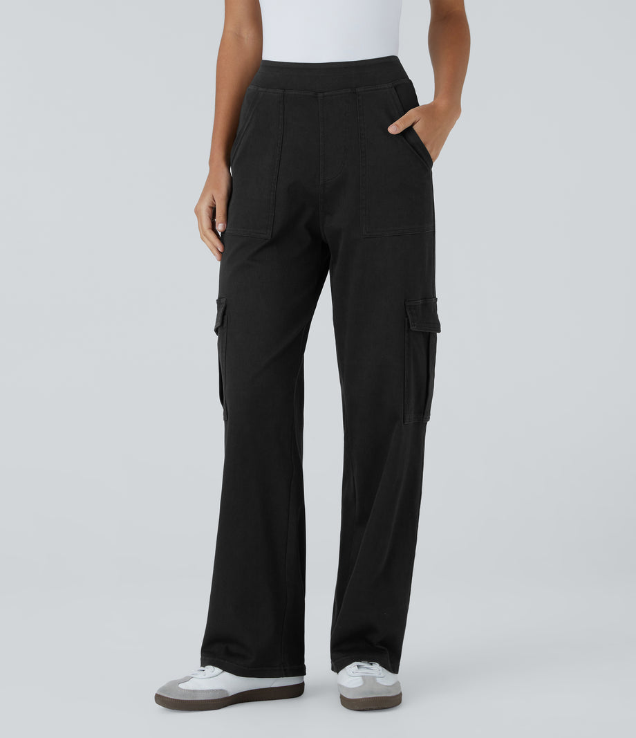Halara Flex™ Mid Rise Pockets Straight Leg Casual Cargo Jeans - Black Denim