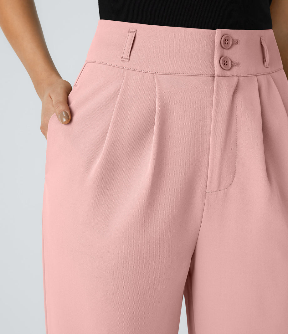 Halara Flex™ High Waisted Zipper Pocket Shirred Straight Leg Work Pants - Peachskin