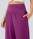 Breezeful™ High Waisted Tummy Control Split Hem Quick Dry Resort Pants with Pockets - Purple Wine