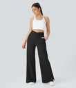 DayStretch Crossover Pocket Hem Wide Leg Yoga Pants-Smile - Black