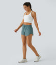 Mid Rise Drawstring Contrast Mesh 2-in-1 Flowy Running Shorts 3'' - Mineral Blue