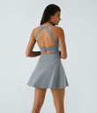 SoftlyZero™ Airy Backless Twisted Flare Low Support Dance Active Dress-Longer Length-Easy Peezy Edition A-D Cups - Quarry