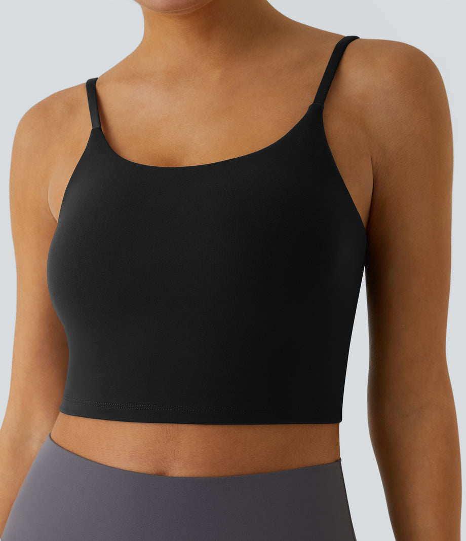Basic Padded Workout Cropped Low Support Tank Top A-D Cups - Black