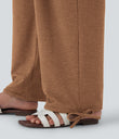 Crossover High Waisted Pocket Drawstring Casual Joggers - Pumpkin Orange Floral Yarn