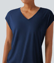 V Neck Short Sleeve Casual T-Shirt - Sodalite Blue