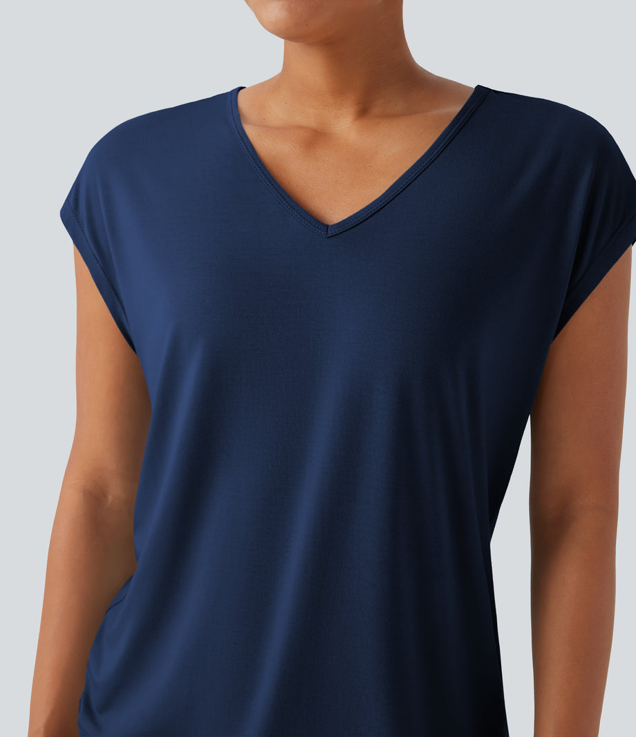 V Neck Short Sleeve Casual T-Shirt - Sodalite Blue