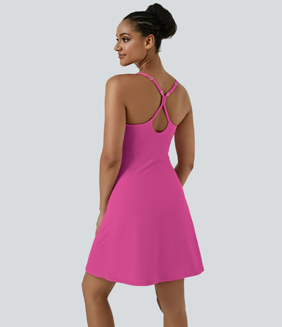 SoftlyZero™ Airy Cut Out 2-in-1 Pocket Cool Touch Longer Active Dress-UPF50+ - Fuchsia Fedora