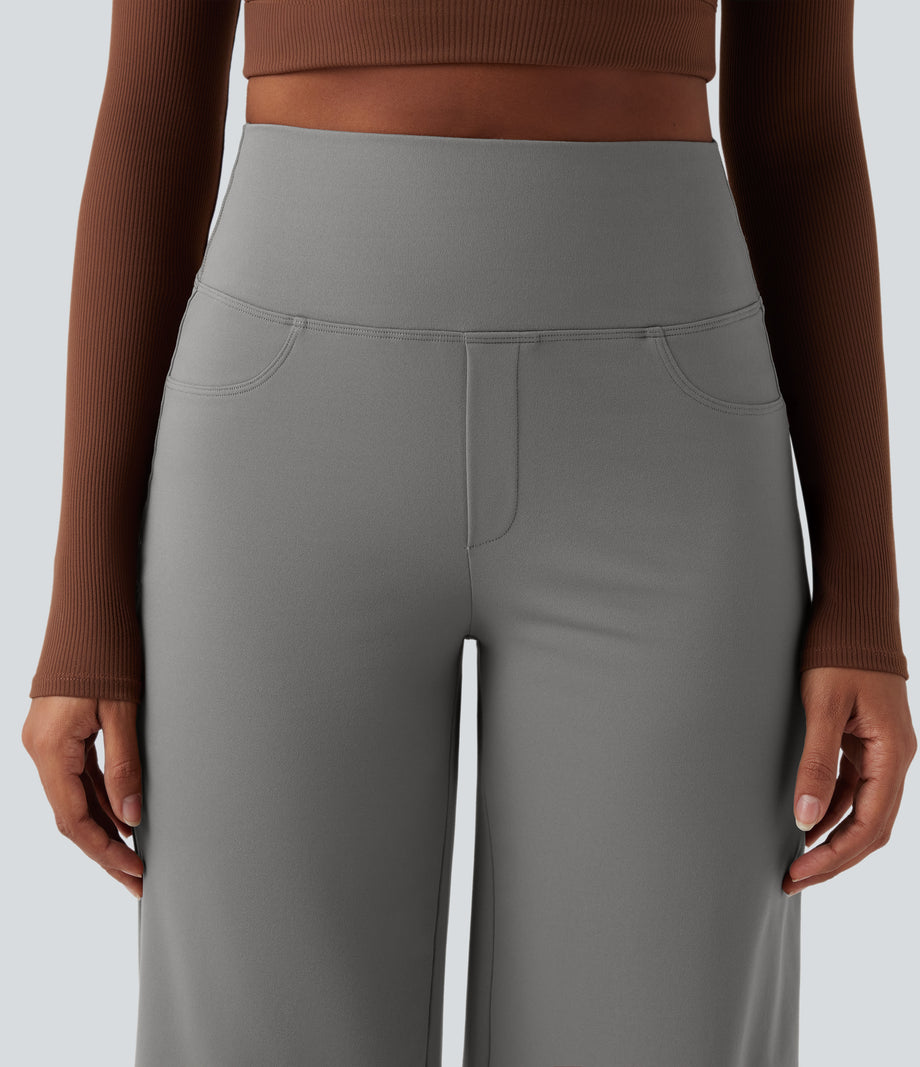 DayStretch High Waisted Tummy Control Wide Leg Baggy Yoga Pants with Pockets - Silent Storm