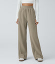 High Waisted Pocket Straight Leg Baggy Mop Corduroy Casual Pants - Crockery