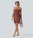 Halter Tie Back Mini Resort Dress with Pockets - Brick Dust