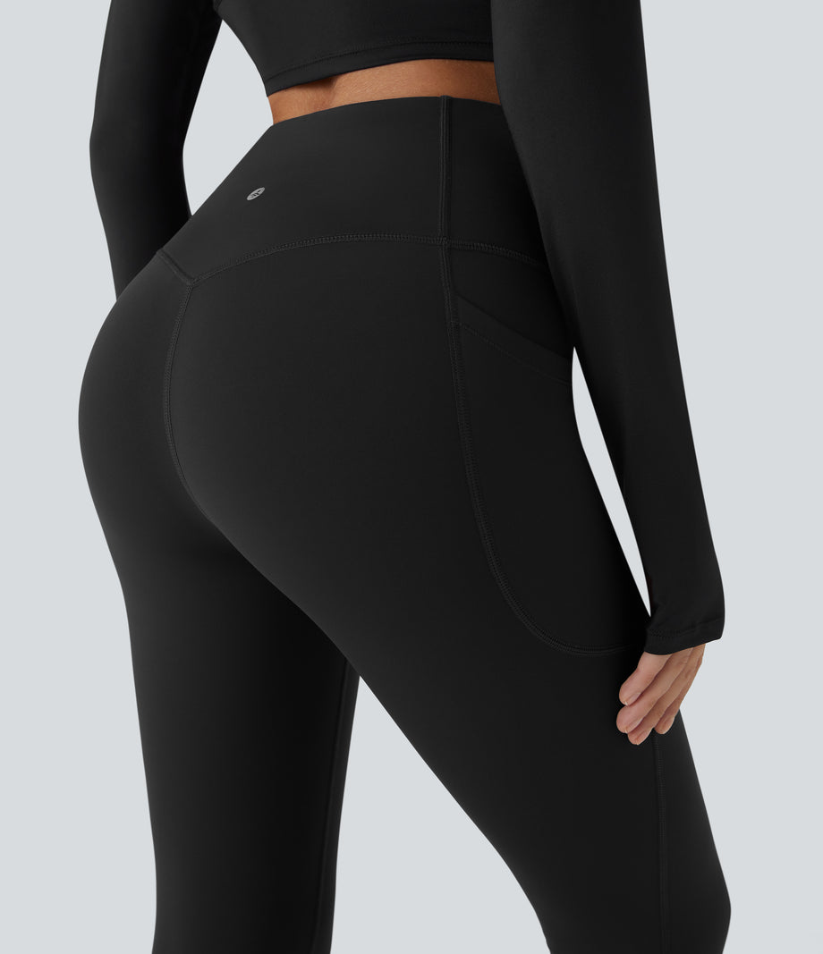 SoftlyZero™ Plush Thermal High Waisted Tummy Control Pocket Workout Leggings - Black