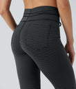 High Waisted Drawstring Stripe Flare Yoga Pants with Pockets - Steel Stripe