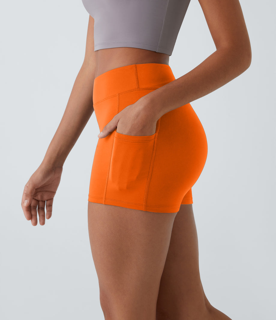 SoftlyZero™ Airy High Waisted Pocket Plain Cool Touch Yoga Shorts 3.5"-UPF50+ - Exotic Orange