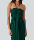 Halter Tie Back Maxi Dress with Pockets - Emerald Green