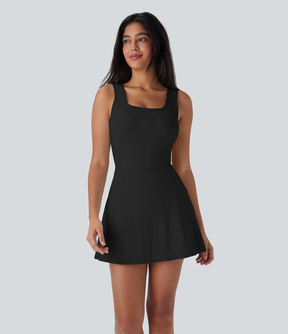 SoftlyZero™ Airy U Neck 2-in-1 Pocket Mini Cool Touch Dance Active Dress-Easy Peezy - Black