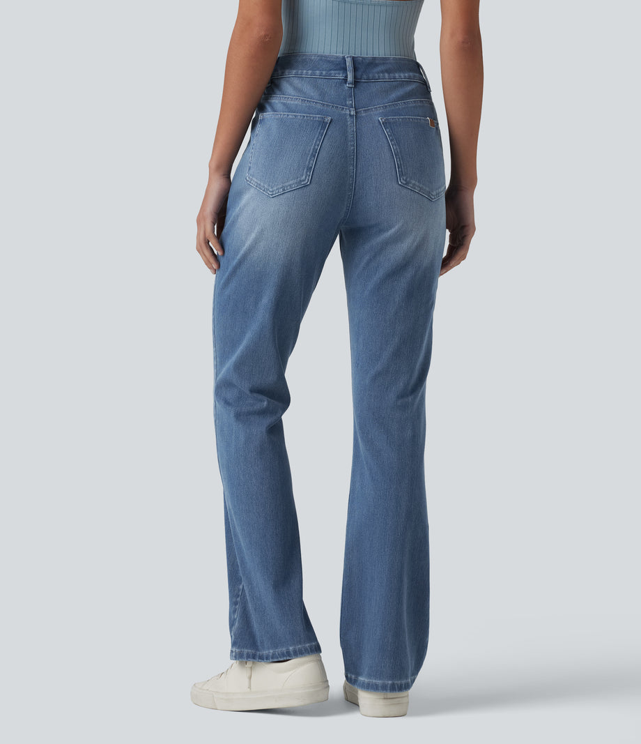 Halara Flex™ High Waisted Pockets Washed Casual Bootcut Jeans - Vallarta Blue Denim
