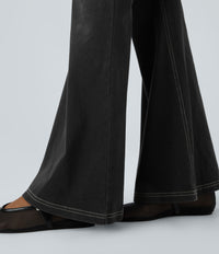Halara Flex™ High Waisted Crossover Pocket Washed Casual Flare Jeans - Carbon Paint Denim