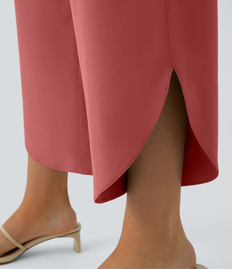 Breezeful™ High Waisted Crossover Quick Dry Resort Pants with Pockets - Kapok Red