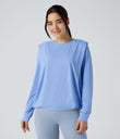 Round Neck Long Sleeve Ruched Yoga Sports Top-UPF50+ - Sky Blue