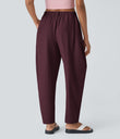 Mid Rise Pocket Barrel Leg Baggy Work Pants - Vineyard Wine