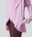Hooded Cowl Neck Long Sleeve Thumb Hole Yoga Sports Top with Pockets - Orchid Bouquet