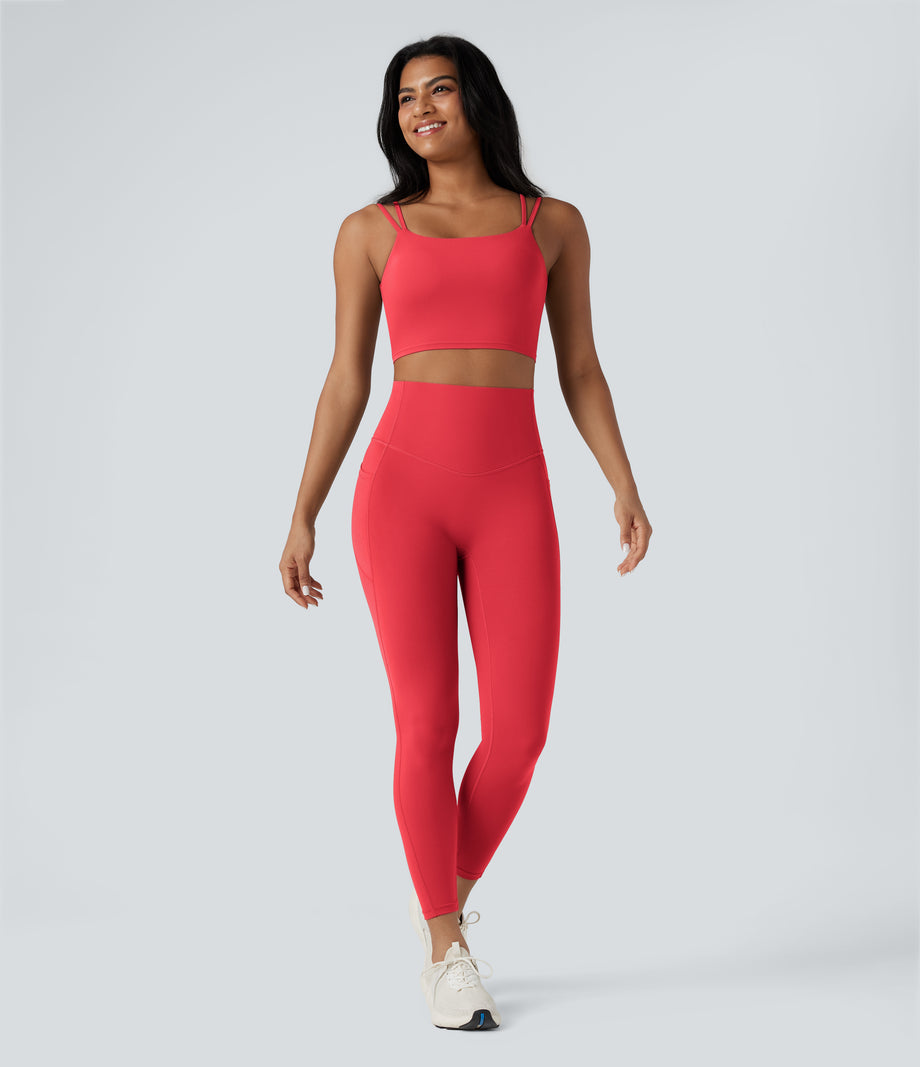 Halara UltraSculpt™ Double Straps Twisted Backless Cropped Yoga Tank Top - Bittersweet