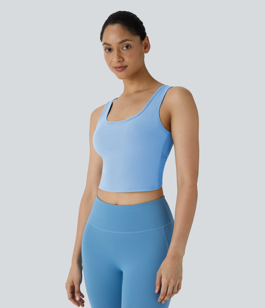 U Neck Crossover Barre Ballet Dance Tank Top A-D Cups - Fresh Blue