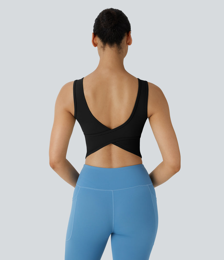 U Neck Crossover Barre Ballet Dance Tank Top A-D Cups - Black