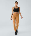 DayStretch High Waisted Crossover Contrast Mesh Decorative Buckle Yoga Leggings - Buckskin