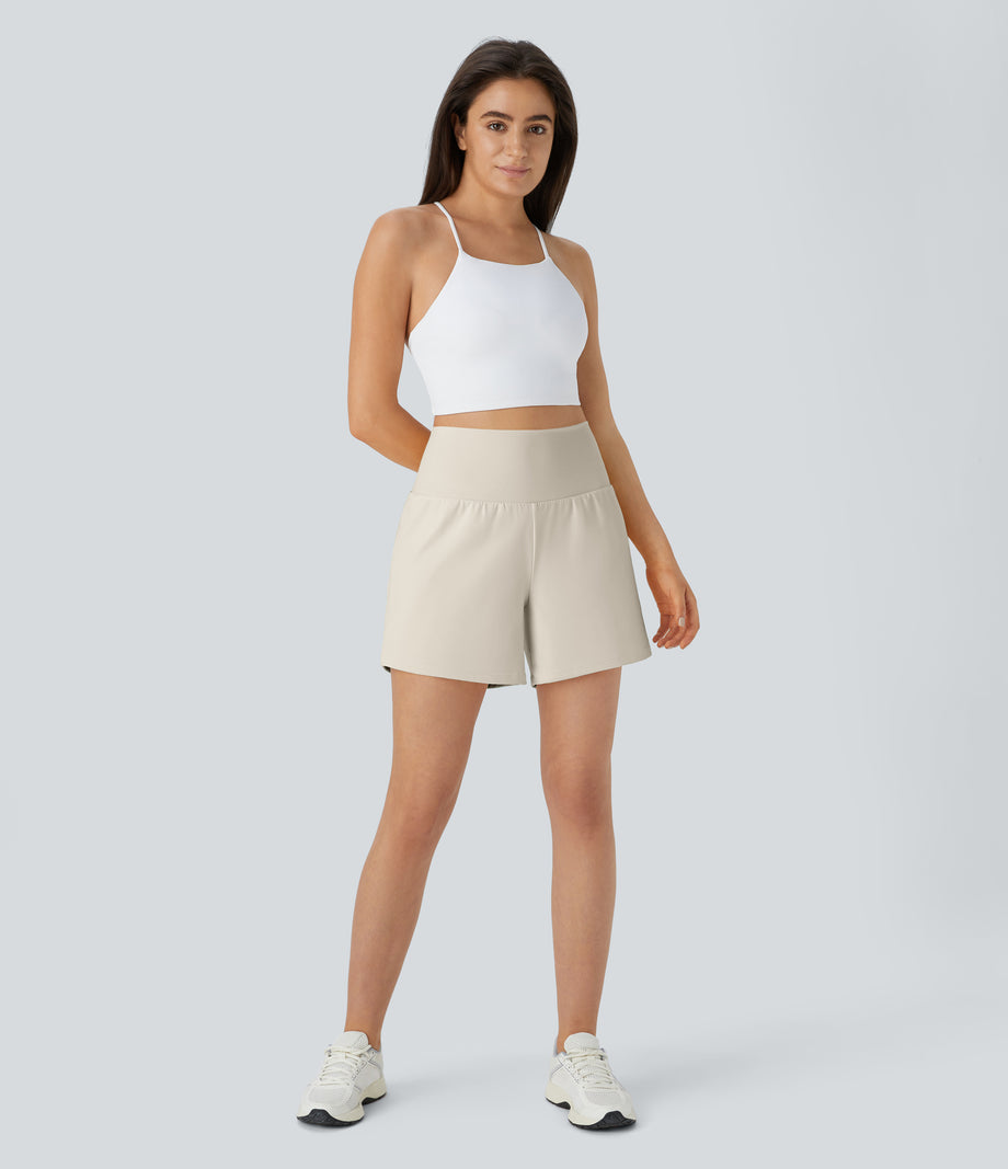 SoftlyZero™ Airy Super High Waisted 2-in-1  Cool Touch Yoga Shorts 5'' with Pockets-Longer Length - Rainy Day