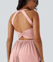 Twisted Backless Split Flowy Maxi Resort Dress with Pockets - Creole Pink Floral Yarn